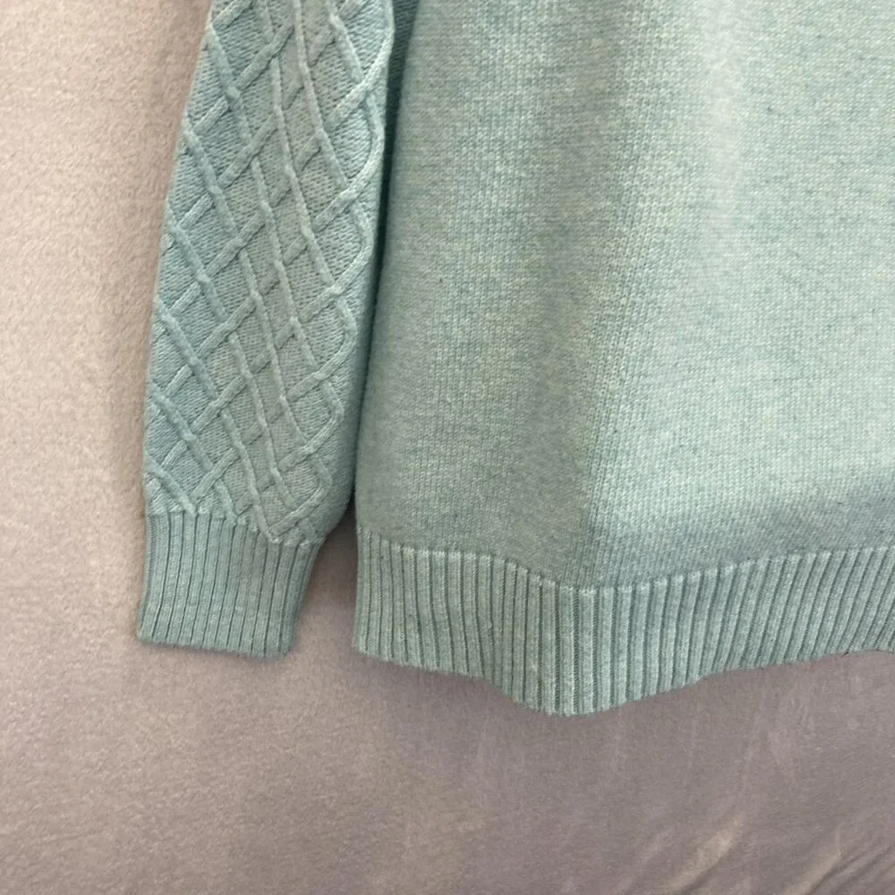 Talbots Cable Knit Sweater Womens Petite Large PL‎ Aqua Blue Buttons Old Money
